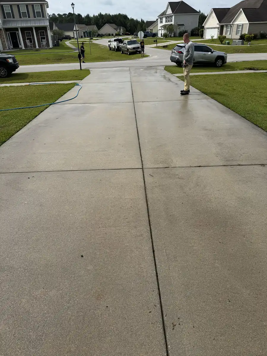 After: concrete driveway fully restored by Fresh Start Surface Solutions driveway cleaning, Onslow County, NC