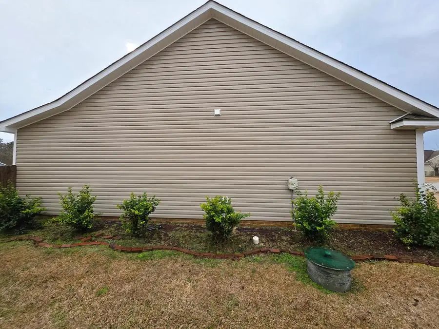 After: house side wall cleaned and siding restored to original color